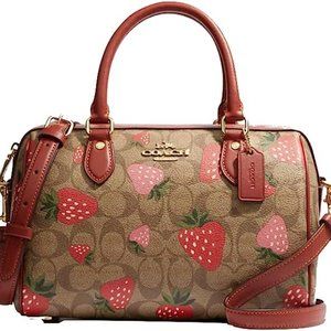 Coach Rowan Satchel In Signature Canvas With Wild Strawberry Print